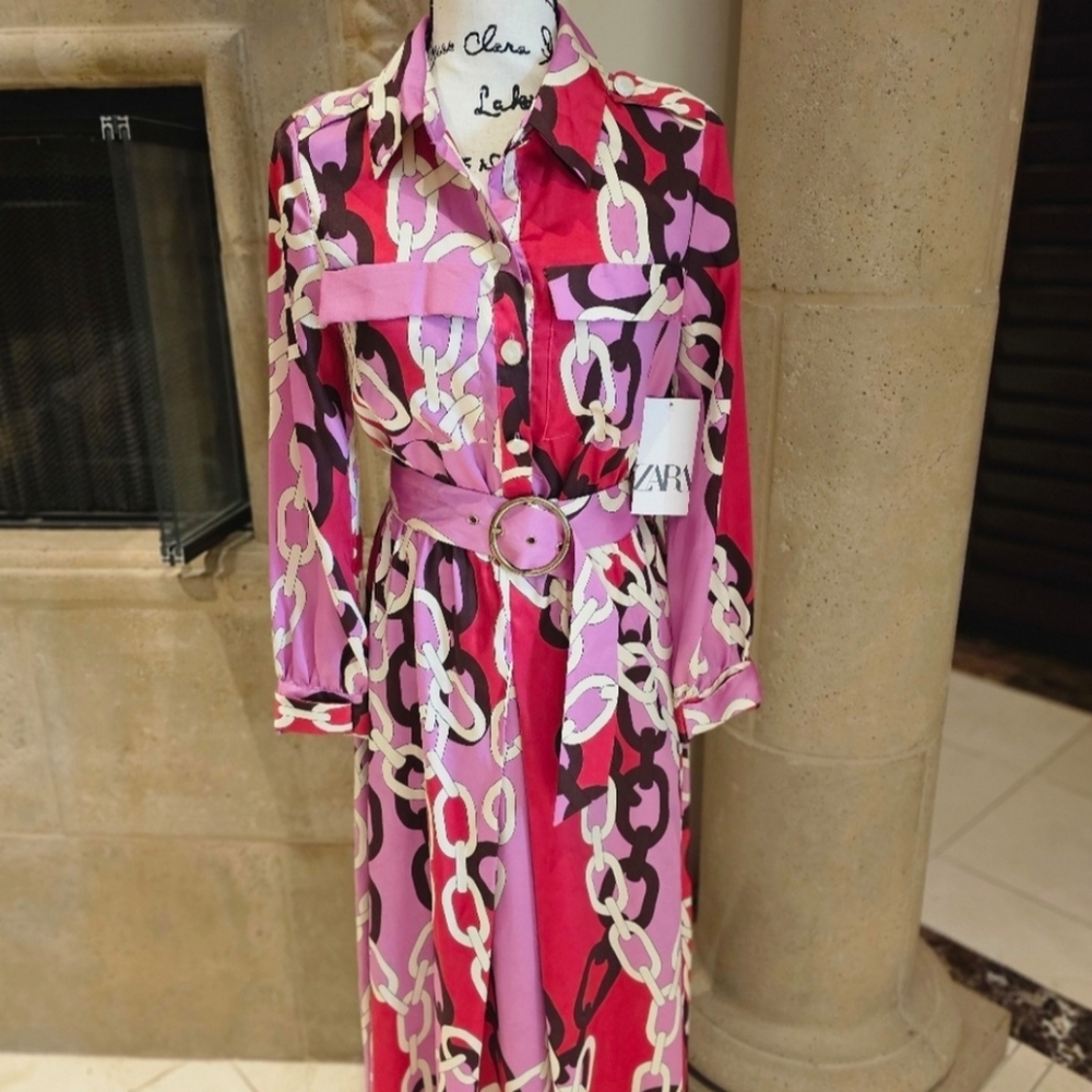 Zara Pink Chain Print Dress - Picture 6 of 6